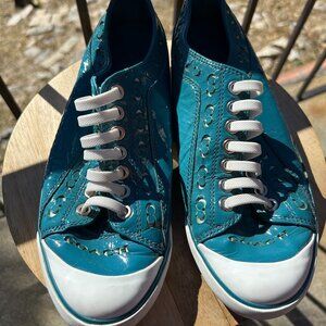 COACH Briar Patent Leather Sneakers, Sz 8B, Teal Blue
